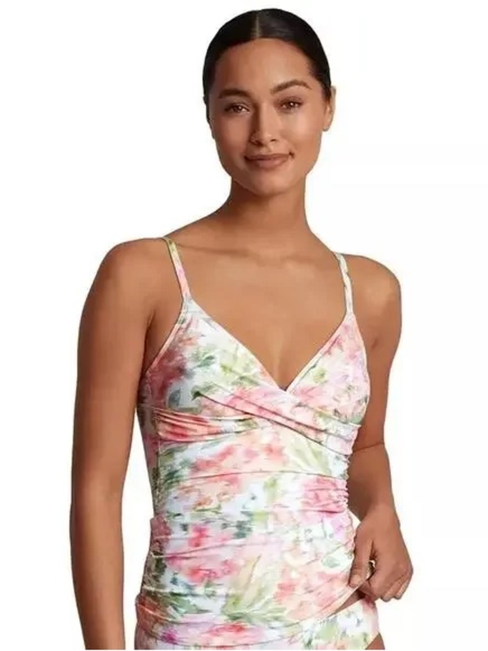 Lauren Ralph Lauren Pink & Green Floral Ruched Tankini Top